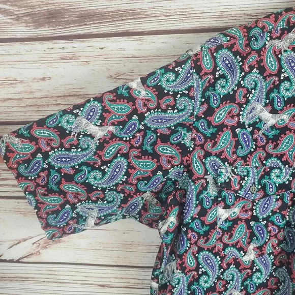 Wrangler 16 1/2 X-Long Tails Vtg Paisley/Horse Print Button Down Western Shirt - Picture 4 of 9